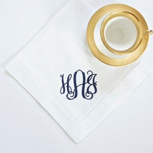 SCROLL II Logo Embroidered Monogram, 3 letter Monogram for Cloth Napkins & Hand Towels, Custom Embroidered Linen Napkins, Cocktail Napkins
