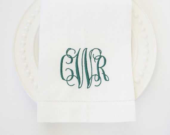 SCROLL II Embroidered Monogram, Elegant 3 letter Monogram for Cloth Napkins and Towels