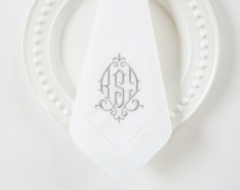 Monogrammed Cloth Napkins, ELEGANT FONT Logo Embroidered Custom Napkins, Cocktail Napkins, Towels and Linens, Personalized Wedding Napkins