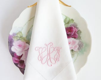 RIBBON FONT Monogram Logo Embroidered on Napkins and Linens, Cocktail Napkins, Embroidered Linen Napkins, Custom Monogrammed Wedding Napkins