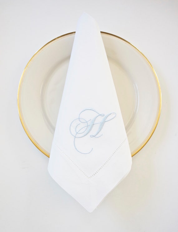 GARDENIA SCRIPT Monogram Embroidered Cloth Dinner Napkins and Guest Hand Towels - Wedding Keepsake for Special Occasions, Home Furnishings