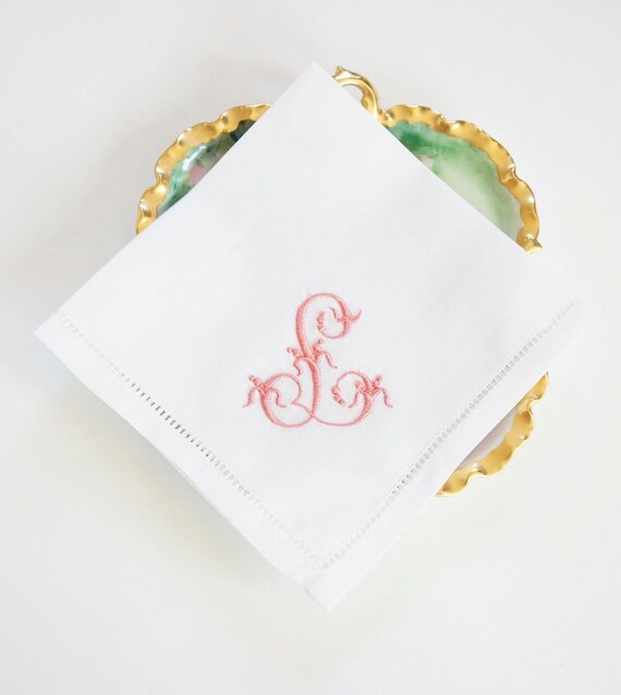 VENETIAN FONT Embroidered Monogrammed Handkerchief, Personalized Custom Handkerchief, Single letter monogram