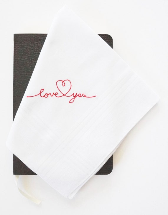 LOVE NOTE FONT Mens Embroidered Monogrammed Handkerchief, Wedding Handkerchief, Personalized Pocket Square, Hankie