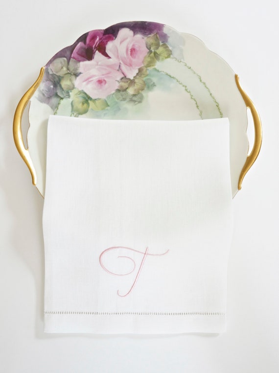 SWEET PEA Monogram Embroidered Cloth Dinner Napkins and Guest Hand Towels - Wedding Keepsake for Special Occasions, Home Furnishings