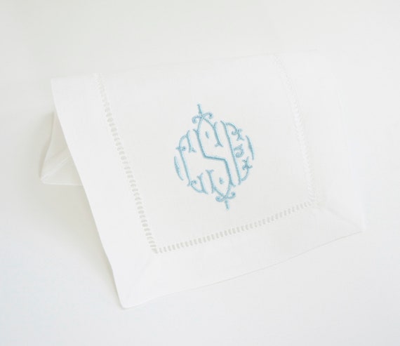 MEDALLION Embroidered Monogram, Elegant Design for Cloth Napkins and Table linens