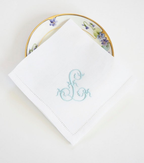 VENETIAN FONT Embroidered Monogrammed Handkerchief, Personalized Custom Handkerchief, Single letter monogram