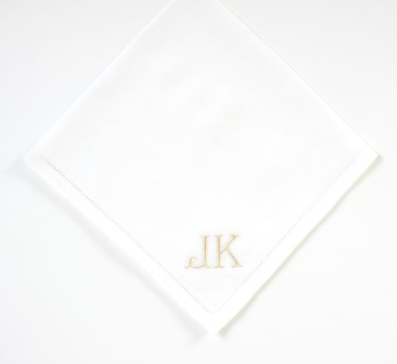 CLASSIC MONOGRAM FONT Mens Embroidered Monogrammed Handkerchief, Wedding Handkerchief, Personalized Pocket Square, Hankie