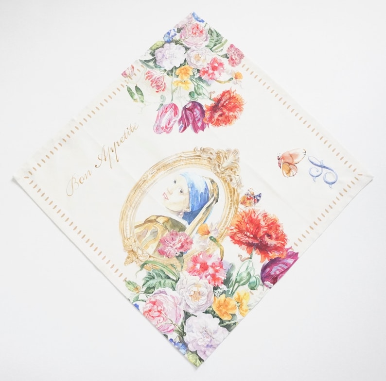 FRENCH DESIGNED BOTANICAL Monogrammed Embroidered Napkins