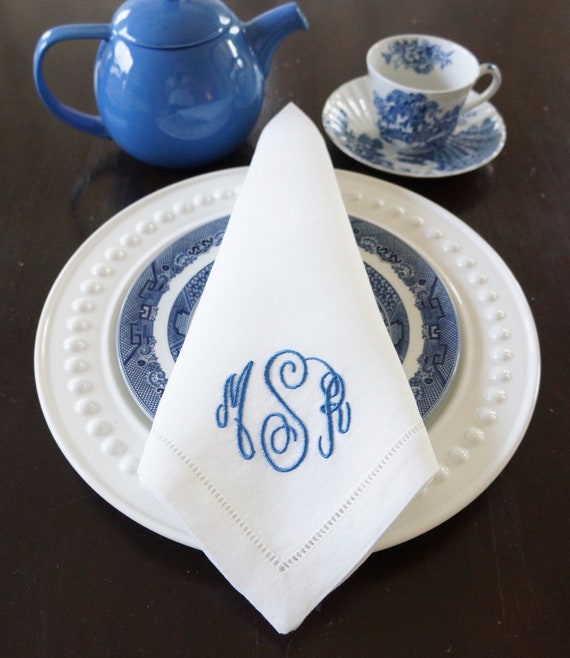 HAND WRITING Embroidered Monogram, Cloth Wedding and Event Napkins, Modern and Industrial Decor