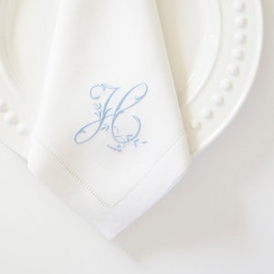 VINEYARD FONT Monogram Embroidered Cloth Dinner Napkins and Guest Hand Towels - Wedding Keepsake for Special Occasions