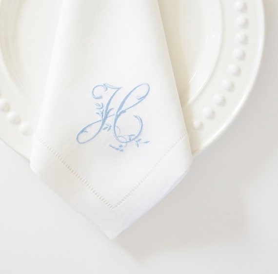 VINEYARD FONT Monogram Embroidered Cloth Dinner Napkins and Guest Hand Towels - Wedding Keepsake for Special Occasions