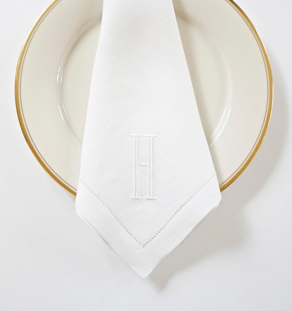 ENGRAVED Font Embroidered Monogram on Dinner Napkins and Hand Towels