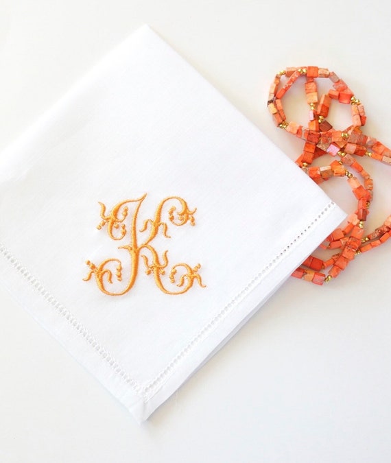 VENETIAN FONT Embroidered Monogrammed Handkerchief, Personalized Custom Handkerchief, Single letter monogram