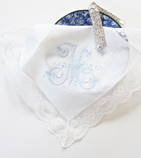 VINTAGE FONT, Single Initial Embroidered Monogrammed Handkerchief, Personalized Custom Handkerchief, Single letter monogram