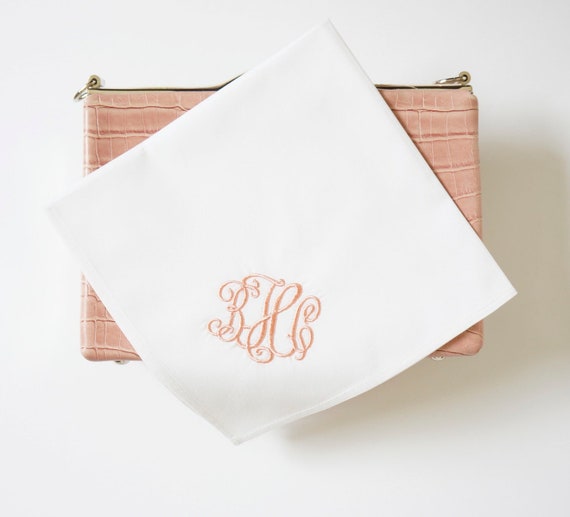 RIBBON font Embroidered Monogrammed Handkerchief, Personalized Custom Handkerchief, Wedding, Bridal, Bridesmaids, Mother of Bride hankie