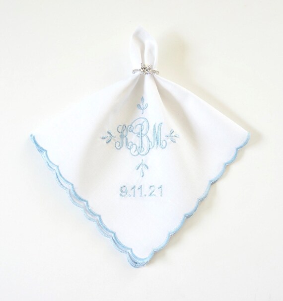 COUPLES MONOGRAM design and Scroll I font Embroidered Monogrammed Handkerchief, Personalized Custom Handkerchief