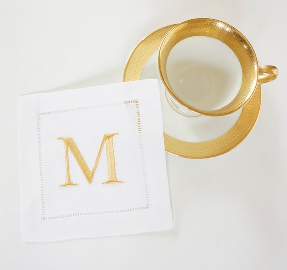 MONOGRAMMED COCKTAIL NAPKINS, 6 inch, Embroidered, Block Letter Fonts for Weddings, Housewarming Gifts, Receptions, Holidays