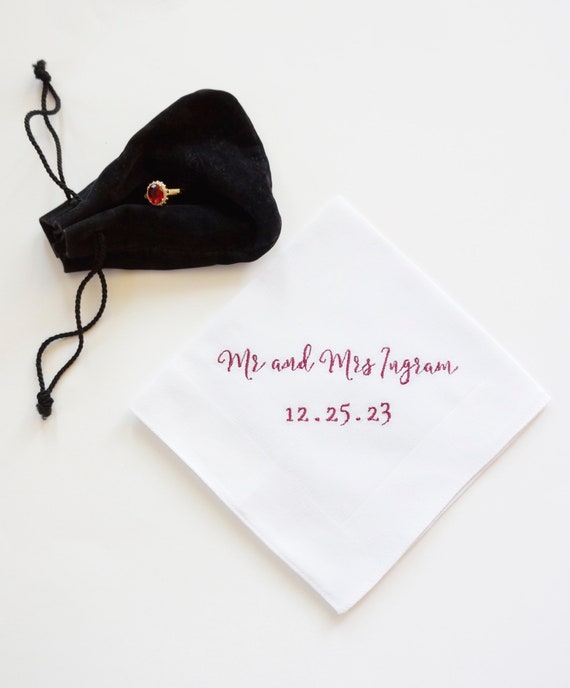 MR AND MRS Font, Embroidered Surname Handkerchief, Personalized Custom Handkerchief, Bridal Handkerchief, Wedding gift, Wedding party