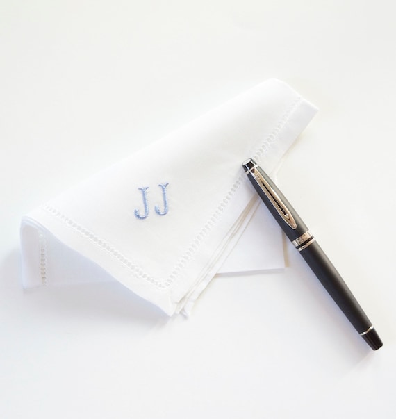CLASSIC MONOGRAM FONT Mens Embroidered Monogrammed Handkerchief, Wedding Handkerchief, Personalized Pocket Square, Hankie