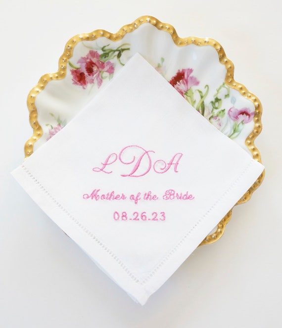 CUSTOM LADIES WEDDING Monogram design and font Embroidered Monogrammed Handkerchief, Personalized Custom Handkerchief