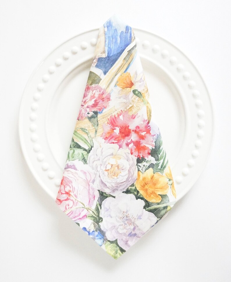 FRENCH DESIGNED BOTANICAL Monogrammed Embroidered Napkins