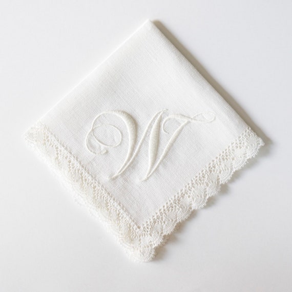 FLOURISH FONT Embroidered Monogrammed Handkerchief, Personalized Custom Handkerchief, Single letter monogram