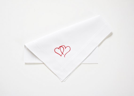 Two Hearts One Love, Two Hearts Together, Mens Embroidered Monogrammed Handkerchief, Wedding Handkerchief, Personalized Pocket Square