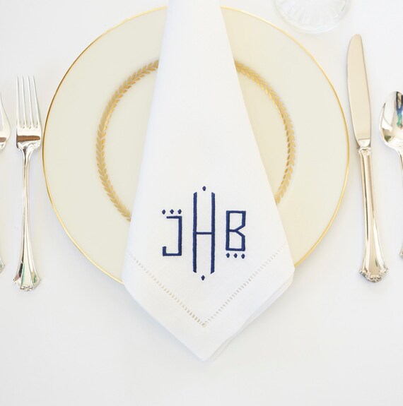 BLACK TIE FONT Monogrammed Embroidered Custom Napkins, Towels and Linens, Wedding Napkins