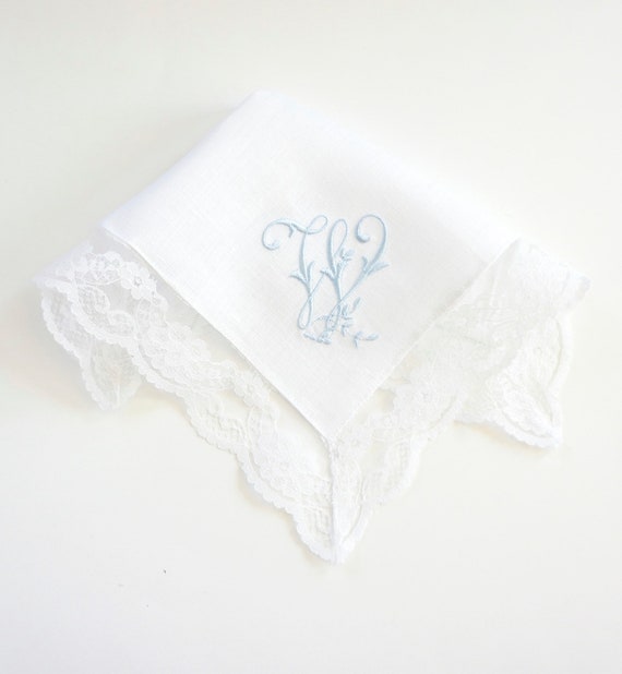 VINEYARD FONT Embroidered Monogrammed Handkerchief, Personalized Custom Handkerchief, Single letter monogram