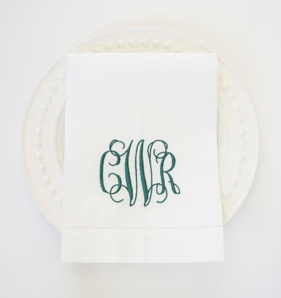 SCROLL II Embroidered Monogram, Elegant 3 letter Monogram for Cloth Napkins and Towels