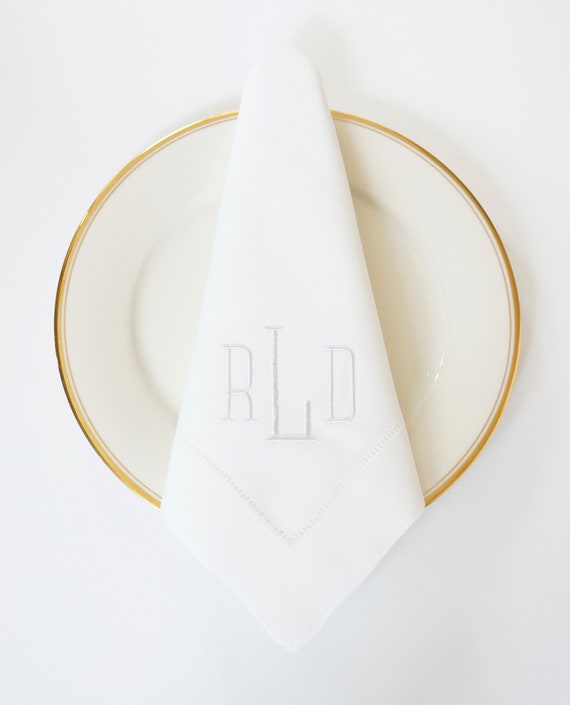 METRO Font Embroidered Monogram for Cloth Wedding and Event Napkins and Hand Towels, Modern and Industrial Decor