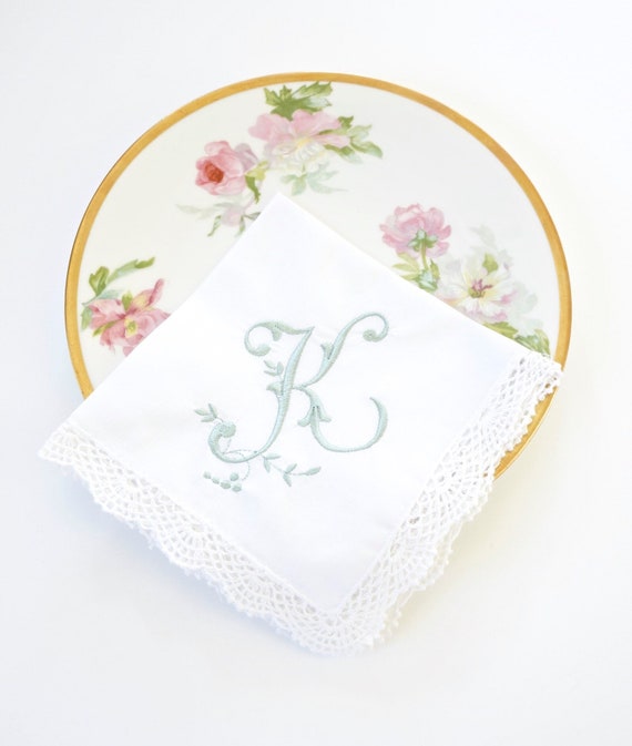 VINEYARD FONT Embroidered Monogrammed Handkerchief, Personalized Custom Handkerchief, Single letter monogram