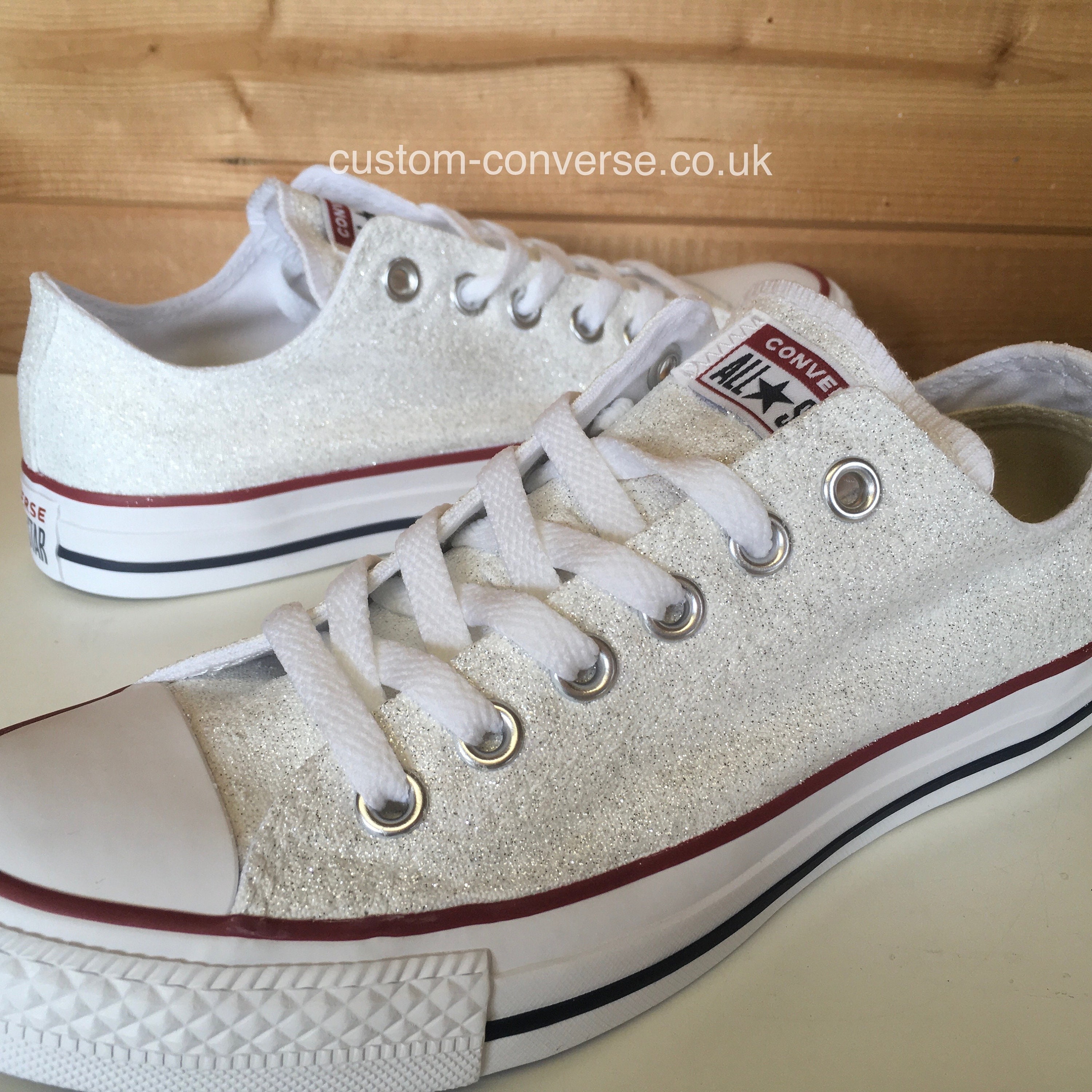 Classic White Glitter Low Top Converse Trainers - Etsy UK