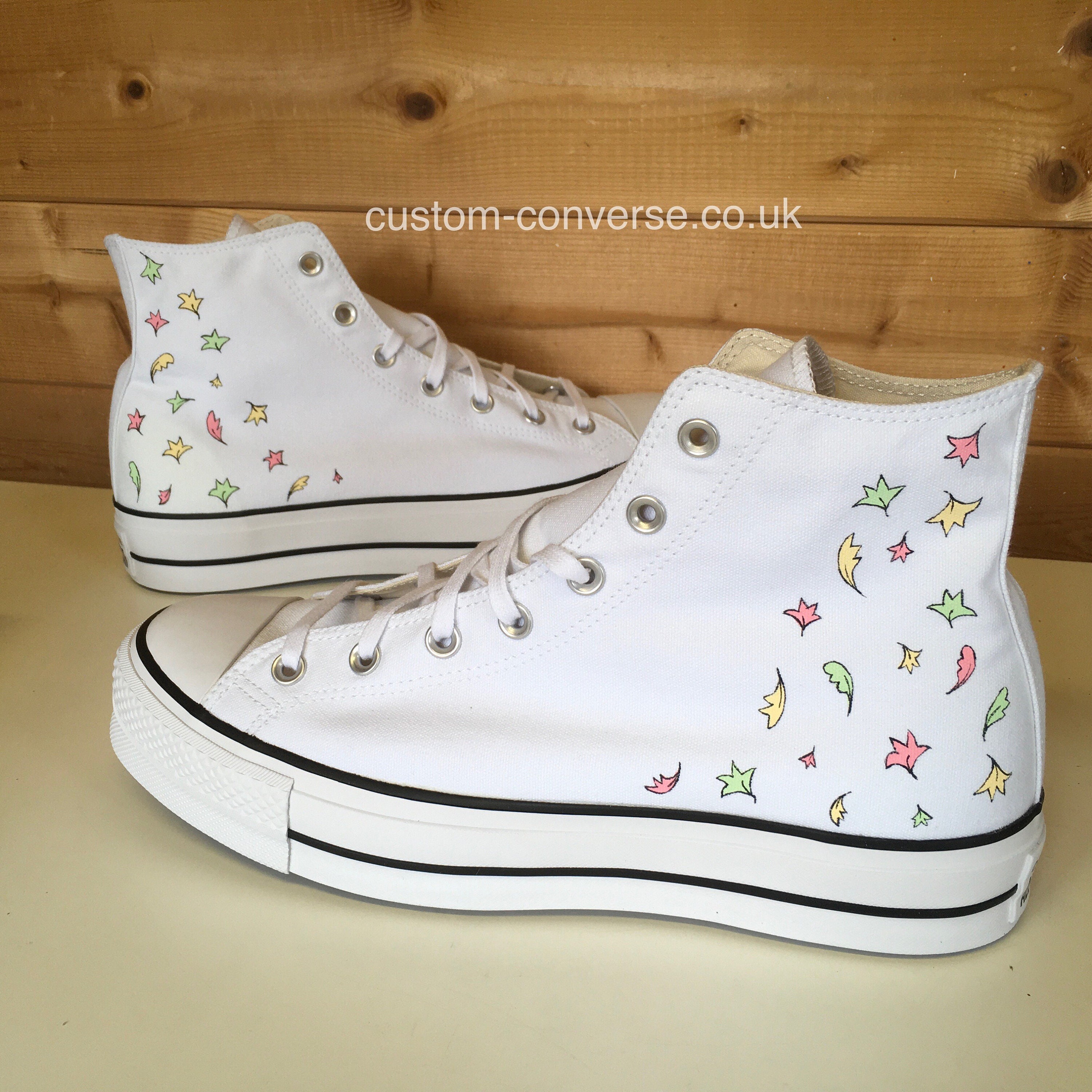 Nick & Charlie Leaves Platform White High Top Converse - Etsy Nick & Charlie Leaves Platform White High Top Converse - Etsy
