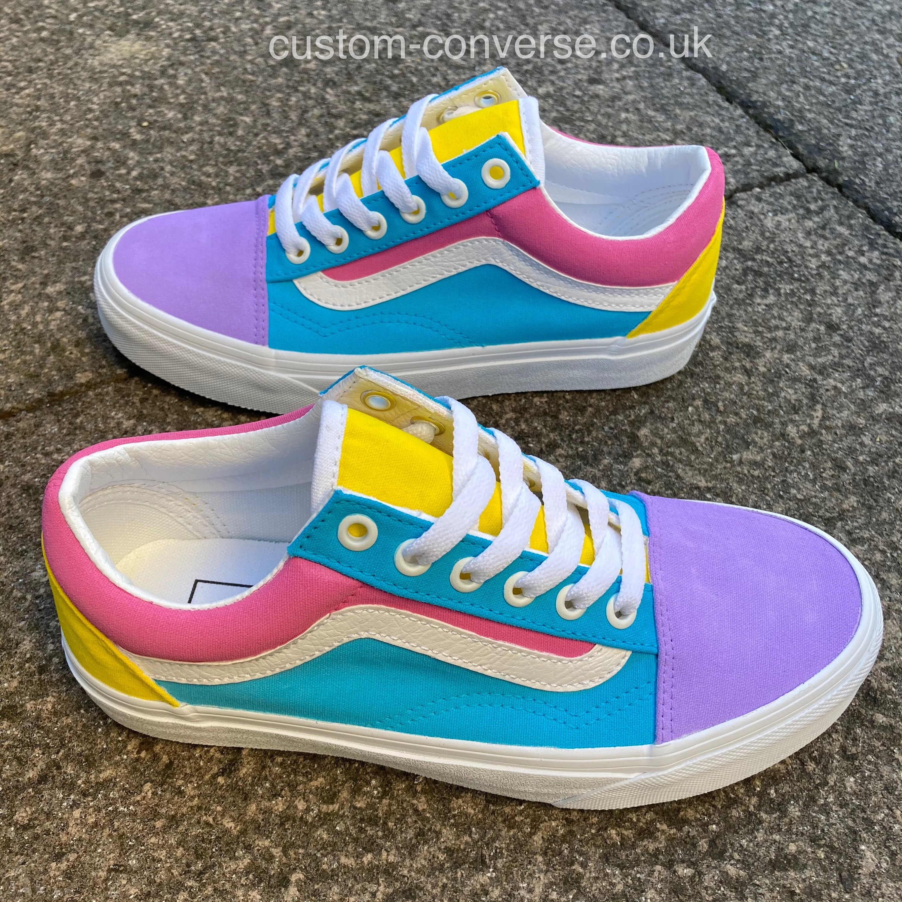 teal and yellow vans