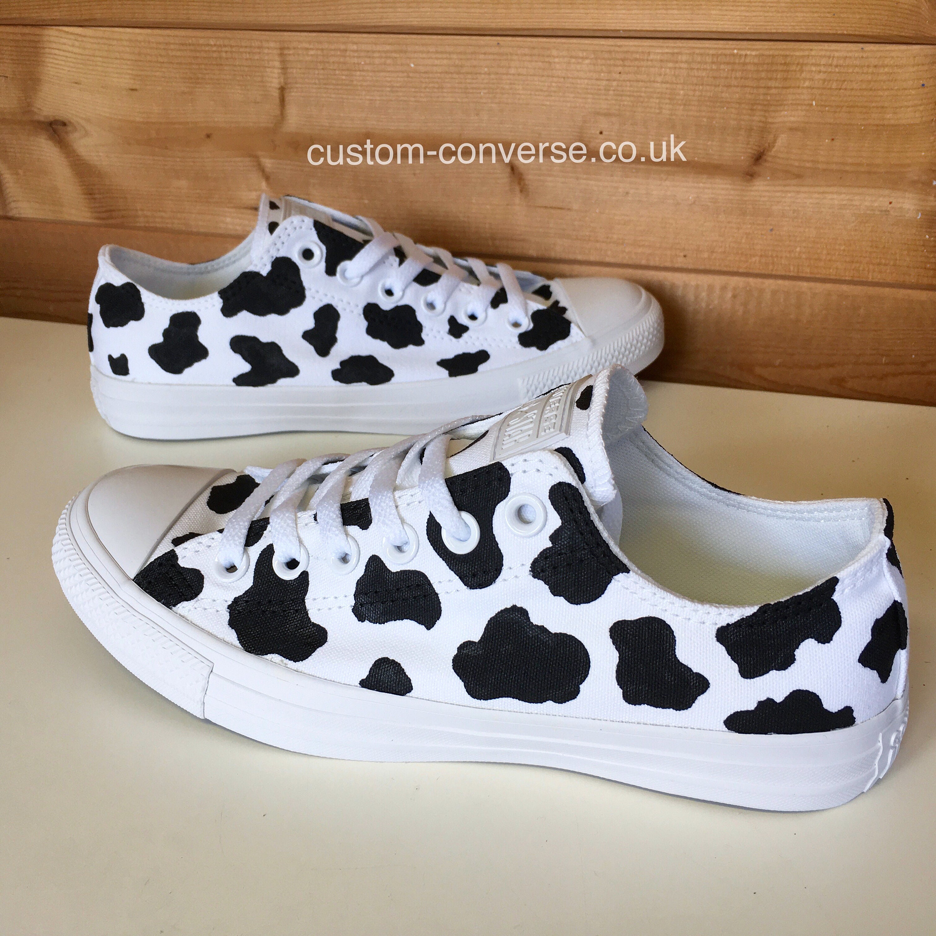Black and White Cow Print Low Custom Converse Trainers - Etsy