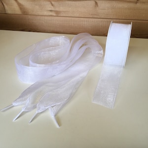 Wide Organza White or Black Ribbon Shoelaces Various Lengths for Bridal Bridesmaid Wedding Party Trainers Sneakers