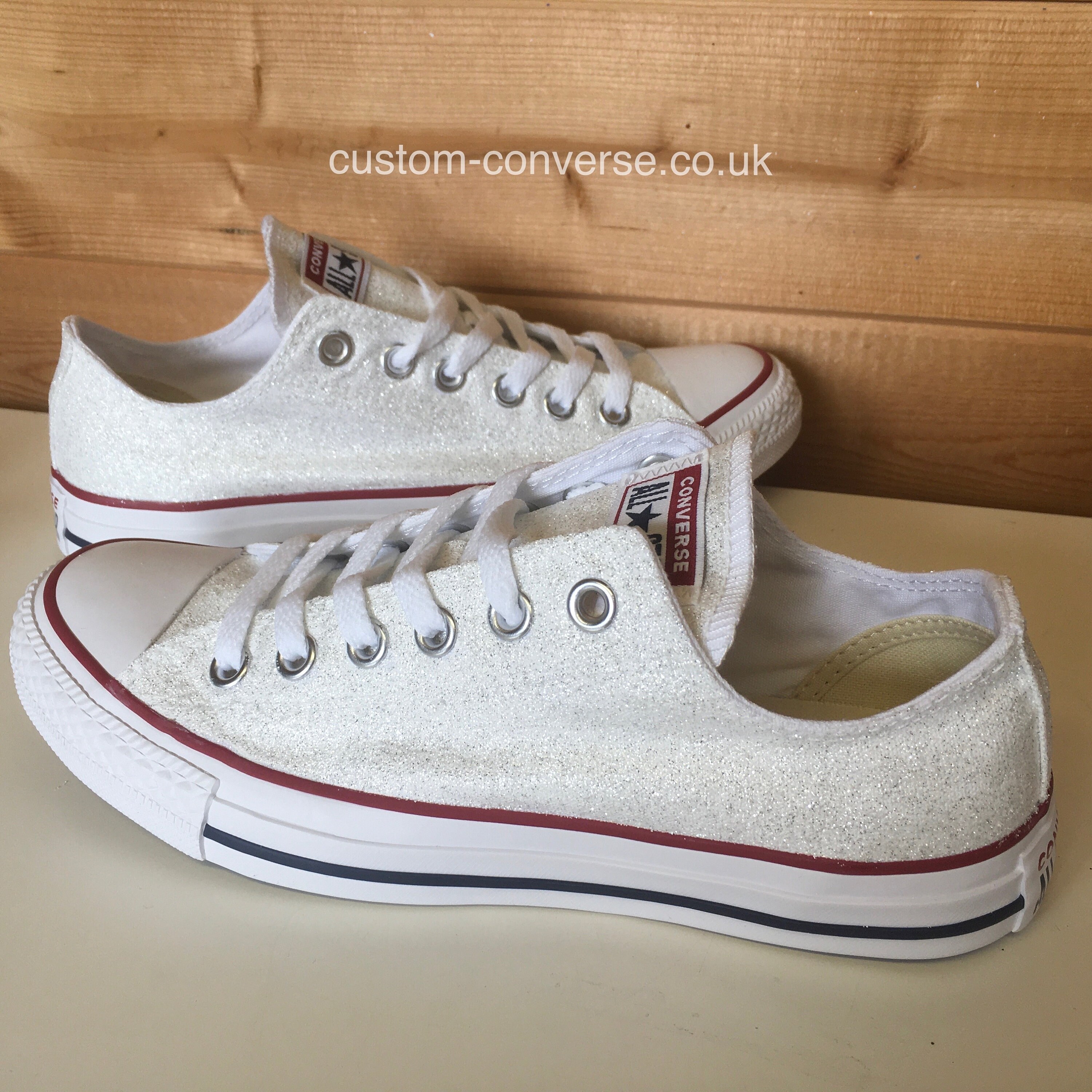 Classic White Glitter Low Top Converse Trainers Etsy UK