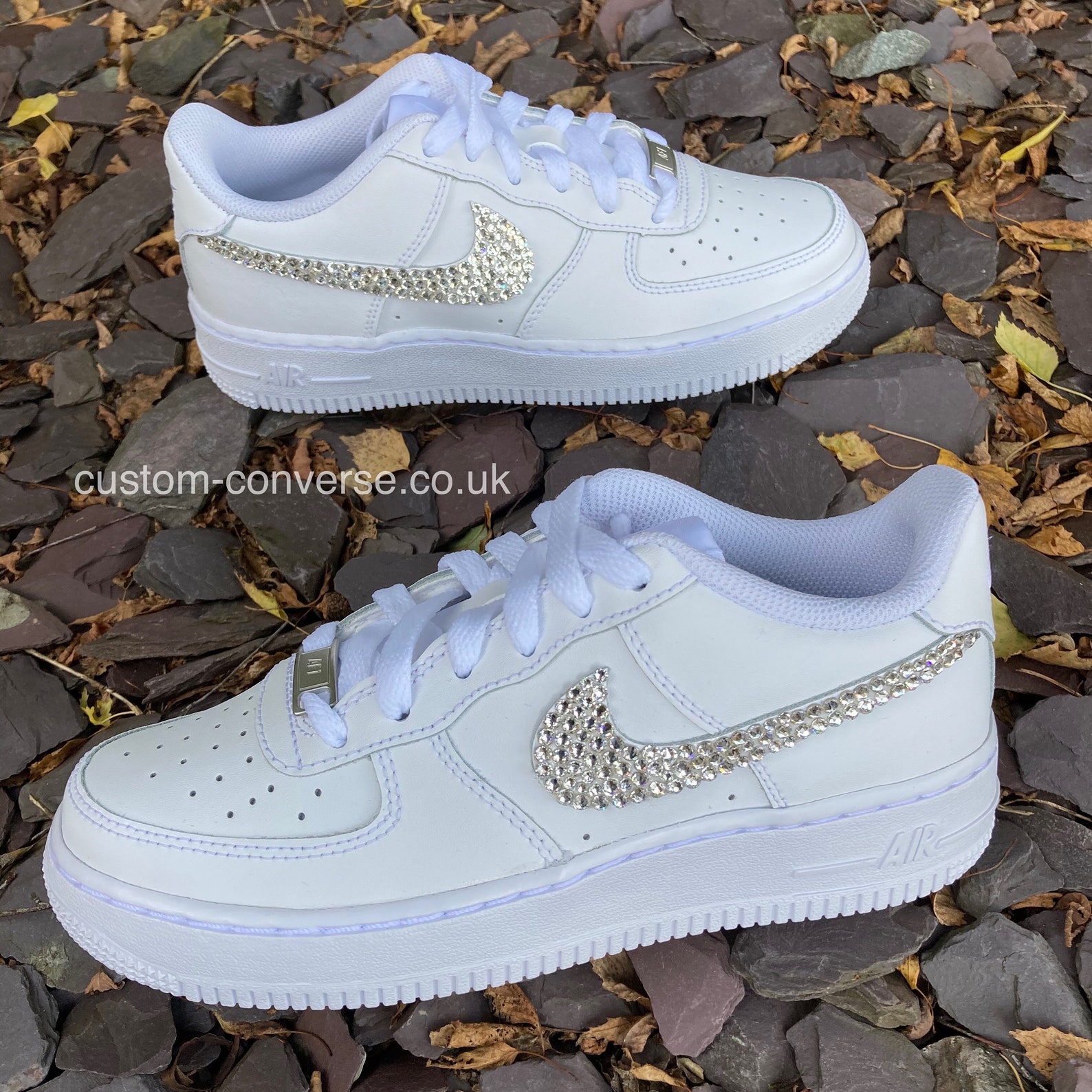 Silver Crystal Swoosh Nike Air Force 1 Silver Trainers - Etsy UK