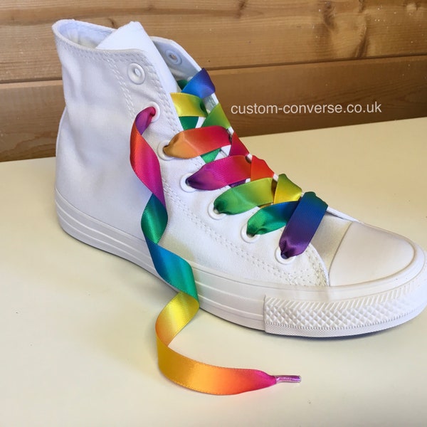 Rainbow Satin Ribbon Shoelaces Various Lengths for Pride LGBTQI+ Trainers Sneakers Shoes