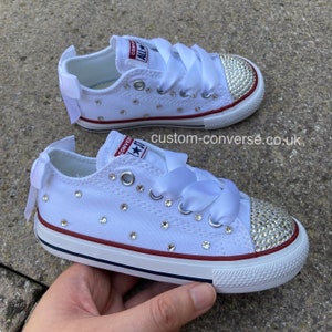 Kids Silver Crystal Trainers with Ribbon Laces and Bows