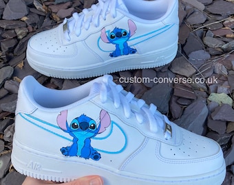 Stitch Blue Swoosh Air Force 1 Custom Trainers