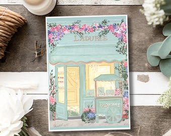 Paris Pastel Macaroon Cafe Illustration Art Print 5x7