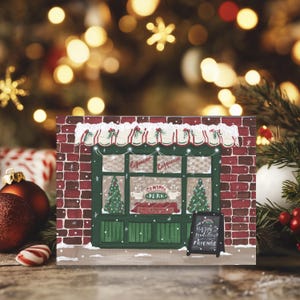 Café de Noël de New York entre amis Carte de voeux en papier lin Carte de Noël pour amis