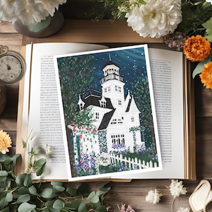 Illustration magique pratique, maison enchantée, impression d'art 5 x 7, décoration de cottage sombre