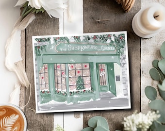 Shop Around the Corner  Illustration You&#39;ve Got Mail New York Book Shop 5x7 Linen Finish Art Print