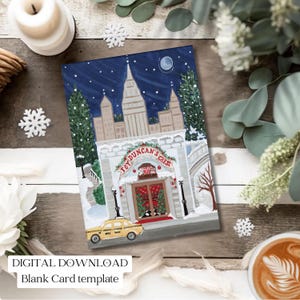 New York Christmas at Duncan&#39;s Illustration Blank Card Template Digital Download Printable Holiday Greeting Card