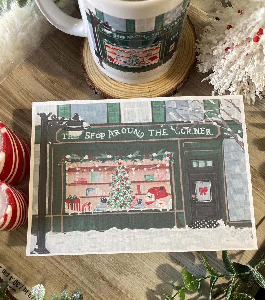 Shop Around the Corner You've Got Mail Christmas Book Shop 5x7 Linen ...