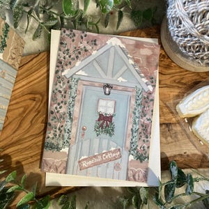 Rose Hill Cottage The Holiday Illustration Handmade Blank Linen Paper Note Card