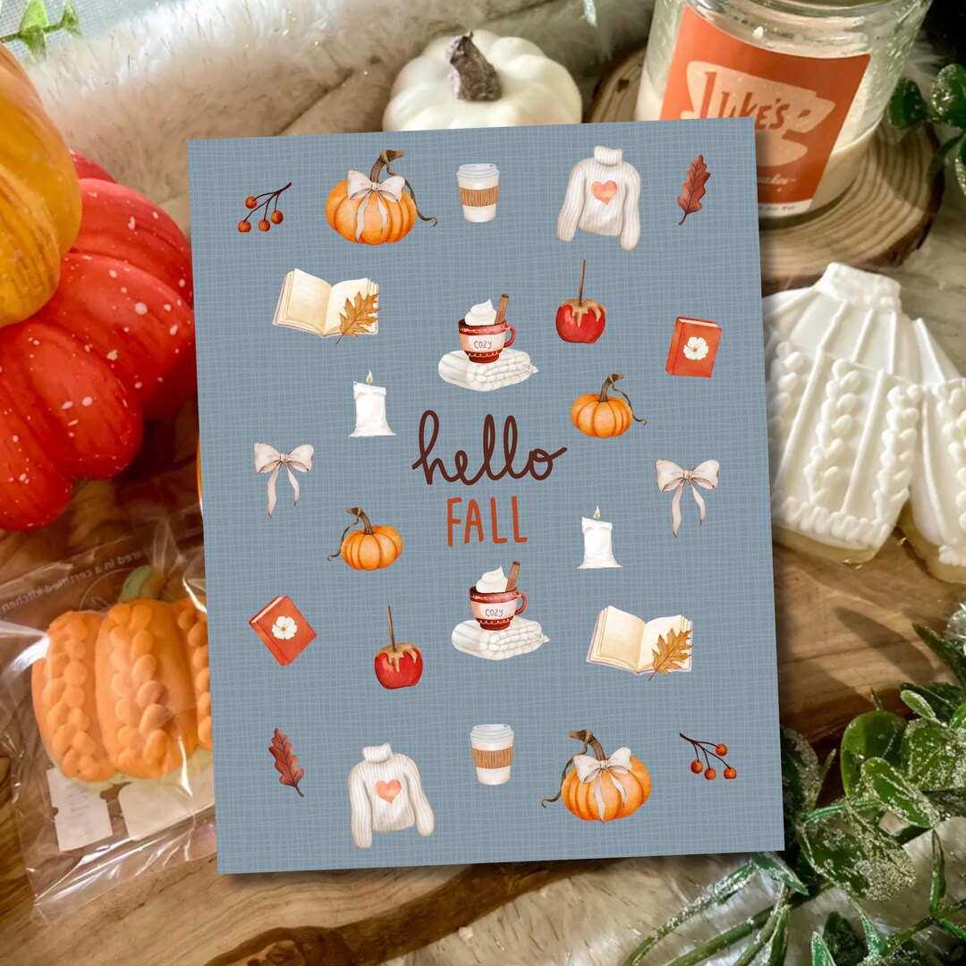 Cozy Autumn Hello Fall Blank Card Template Digital Download - Etsy